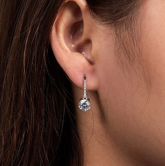 Certified 18k White Gold 2.0ct Diamond Drop Earrings Moissanite 925 Gift - Picture 4 of 5